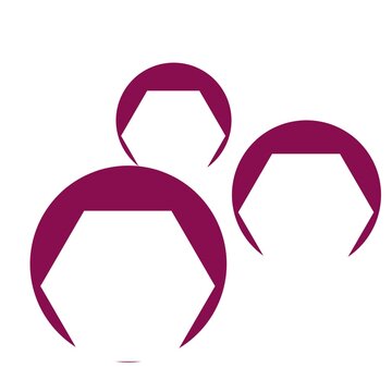 Abstract vector illustration in the form of three minimalist human figures in dark purple or maroon on a white background, illustrating the concept of teamwork, community,,red crab on white background