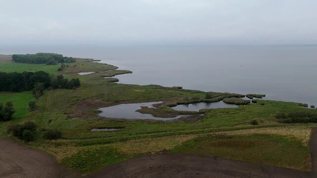 Coastal Marshland and Tidal Pools on Ruegen Baltic Aerial View