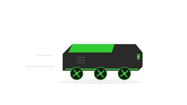 Autonomous Electric Shunting Yard Locomotive Graphite and Lime Green Minimal 2D Vector Motion Graphic
