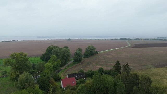 Red Roofed Country Houses Near the Baltic Coast Ruegen Aerial View