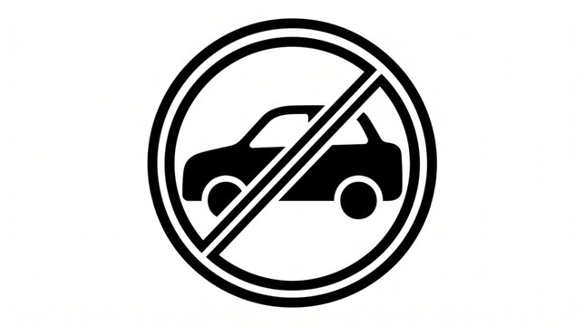 No cars prohibited sign vector icon isolated on white background. No parking and no entry vehicle symbol black circle line