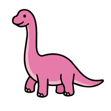 Cute Pink Brachiosaurus Dinosaur Cartoon Vector Illustration