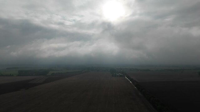 Sun Breaking Through Dramatic Clouds Over Ruegen Aerial View