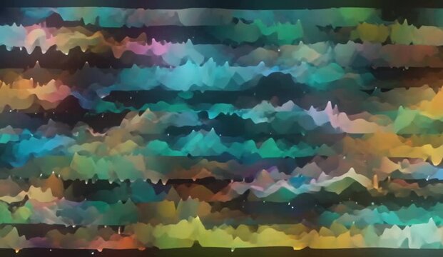Vibrant abstract motion graphics background featuring colorful geometric patterns seamlessly blending with smooth flowing wave shapes