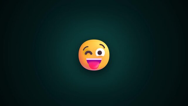 Fun yellow emoji face character winking and sticking out tongue in a playful digital illustration animation