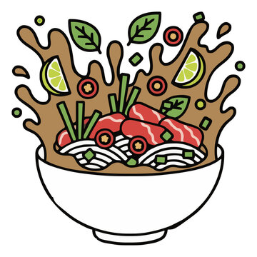 Vietnamese pho bo soup bowl vector illustration. Generative AI