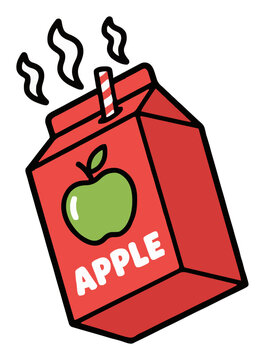 Fresh apple juice box with straw vector illustration. Generative AI