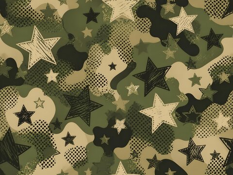 doodle cartoon Star Camouflage halftone abstract pattern, Military Camouflage pattern