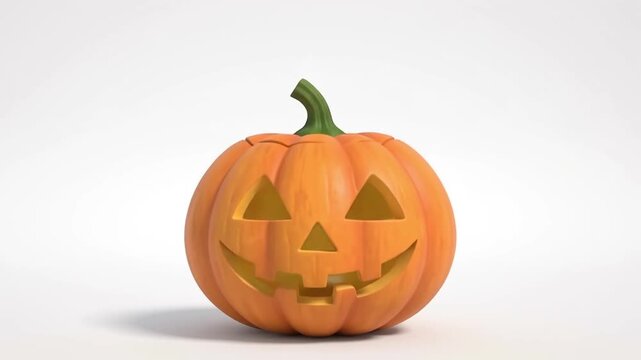Smiling jack o lantern jumping. A carved orange pumpkin with a smiling face jumps for Halloween decor