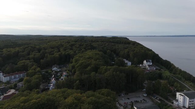 Wooded Cliff Coastline Beside Sellin on Ruegen Aerial View