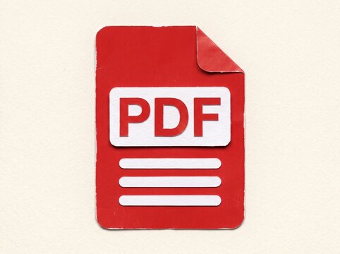 Red PDF Document File Icon Paper Cut Style on Textured Background