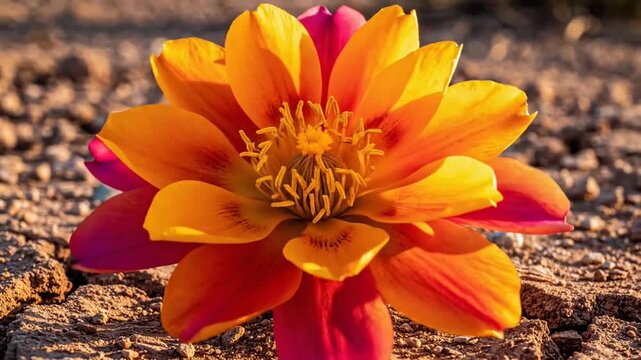 A vibrant desert bloom emerges from arid ground, a stunning symbol of resilience and life in a harsh environment.