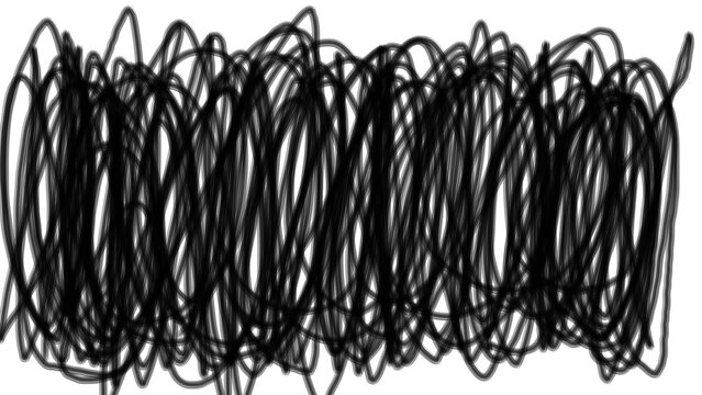 Abstract chaotic black tangled loop scribble brush stroke background