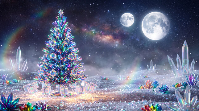 Cinematic Futuristic Christmas Tree on Alien Planet Prism Astra-