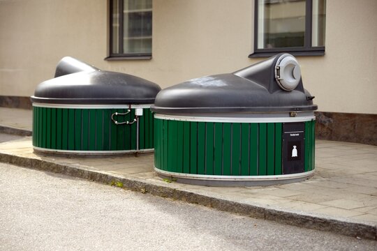 Sorting Waste Garbage Trash Recycling Bins in Sweden