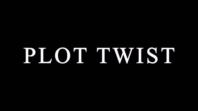 Dynamic plot twist reveal with glitch effect and red blue streaks on black background motion graphic.