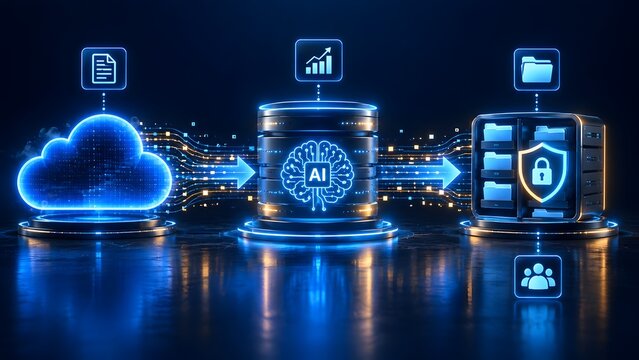 Artificial intelligence cloud data migration and secure server storage processing concept