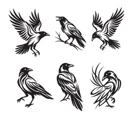 Obraz premium black crow tattoo flat illustration