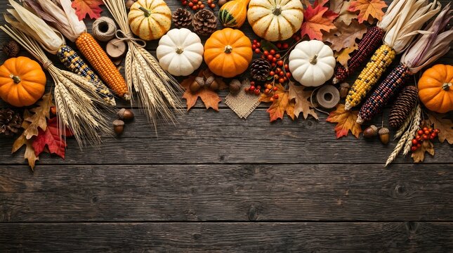 A beautiful thanksgiving border featuring pumpkins corn and autumn leaves for festive celebrations