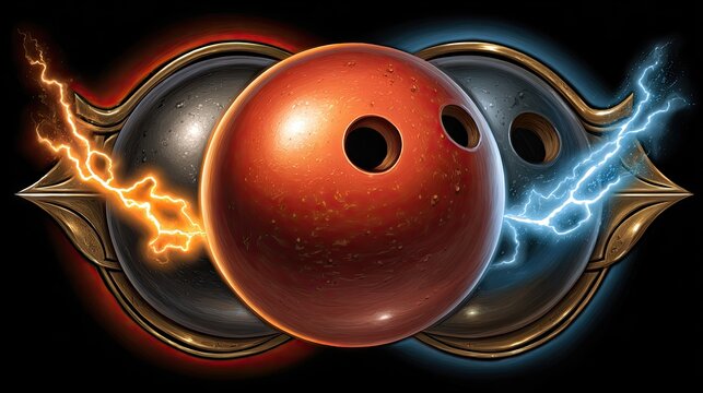 Bowling balls with lightning graphics on black background for design