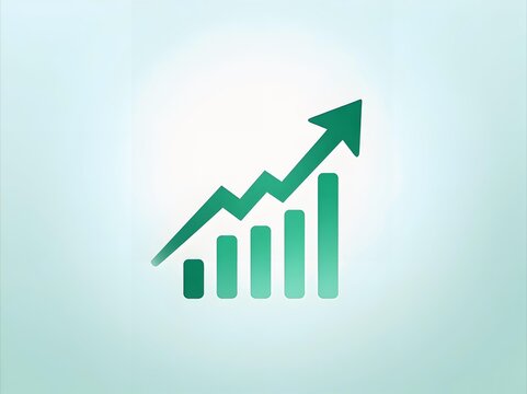 Financial data analysis graph with upward arrow indicating business progress and development.