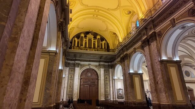 Interior detail of the pipe organ and choir vault inside the Metropolitan Cathedral in Buenos Aires.