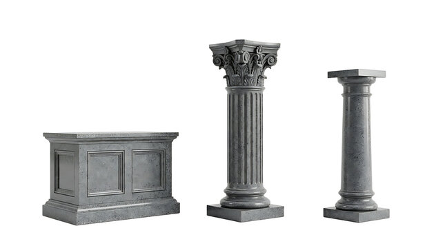 Stone pedestal and classical columns isolated on transparent background