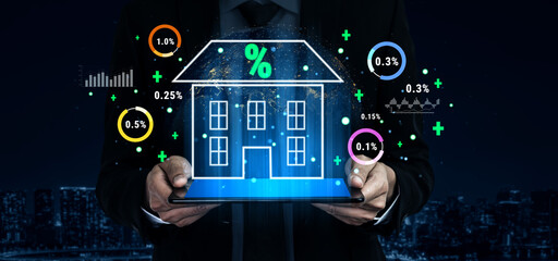 Obraz premium An analysis of real estate mortgage interest rates and the housing market. A concept of property investment, home loans, and finance analytics. Motif