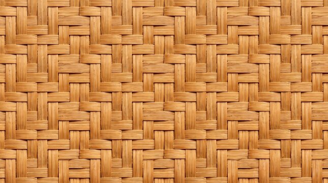 Seamless woven bamboo texture featuring an intricate basket weave pattern crafted from natural bamboo strips. Warm golden-brown tones, detailed wood grain, and traditional handcrafted weaving 