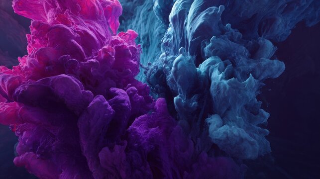 Abstract Swirls of Vibrant Purple and Blue Viscous Liquid Creating Dynamic Forms