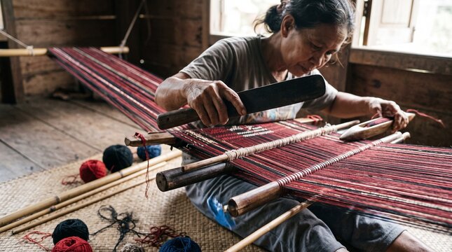 Traditional Batak Ulos Weaving Craftsmanship Photography