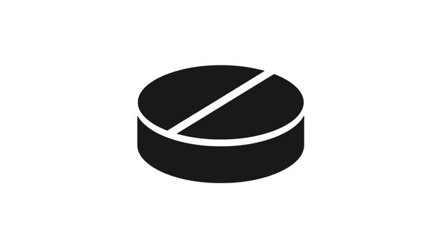 Circular white medicine pill icon showing a flat perspective with sharp edges and bold lines