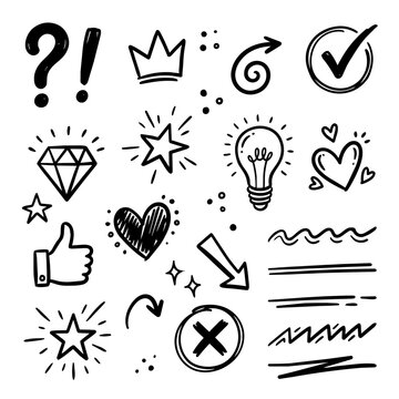Hand Drawn Doodle Elements Collection And Icons Set