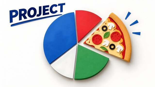 3d pie chart with pizza slice representing project management and financial budget allocation concept