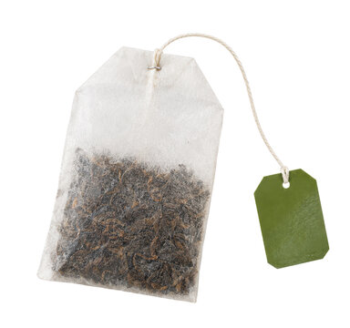 isolated illustration on transparent background, tea bag with string and tag