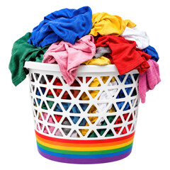 Obraz premium laundry basket overflowing with colorful clothes isolated illustration on transparent background