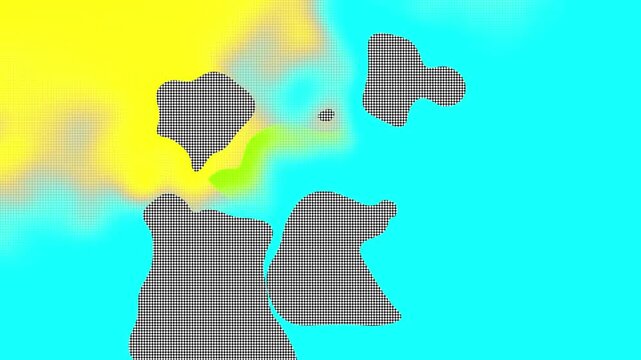 Abstract morphing shapes in cyan and yellow create dynamic liquid transition for video backdrops.