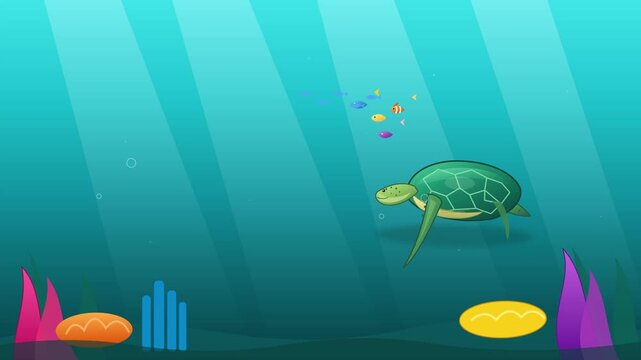 Animated Sea Turtle Swimming Underwater In Ocean