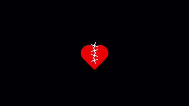 Symmetrical Equal Broken Heart Stitched with Elastic Cross Bandages Animation 10 Seconds Loop in 4K UHD