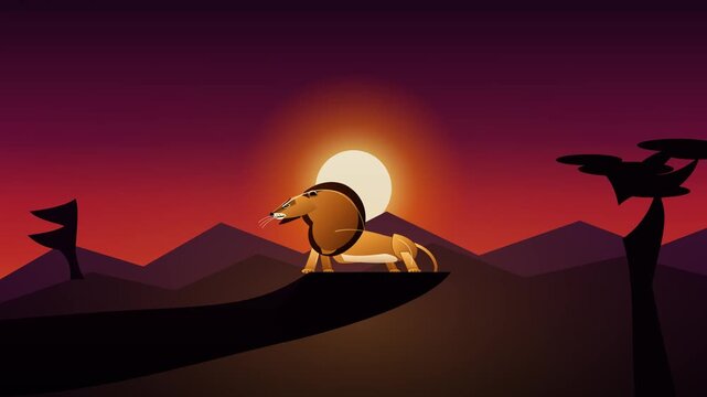 Lion Sunset Silhouette Animation