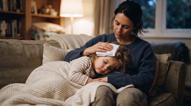 Toddler resting on parent lap with tissue