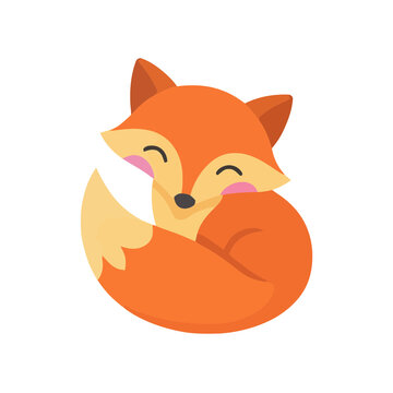 Cute cartoon fox curled up