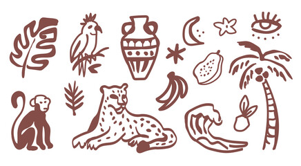 Hand drawn Tropical Leopard and palm naive art - Vector illustration. © VectorStar