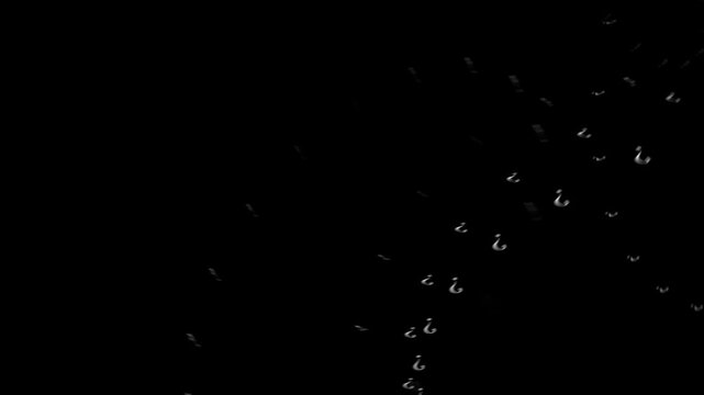 Abstract background with animated floating question marks moving across dark black screen space.
