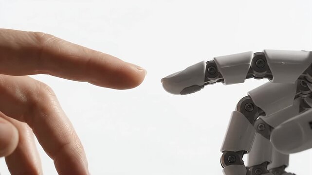 Human and Robot Hand Reaching Out to Touch Each Other in Minimalist Studio Setting
