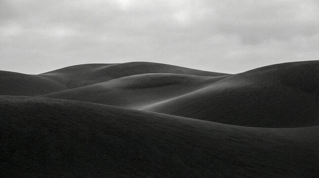 Rolling sand dunes stretch across a vast desert landscape under a soft cloudy sky.
