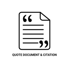 Fototapeta premium Quote document and citation icon, linear style symbol for academic research, bibliography, and text referencing