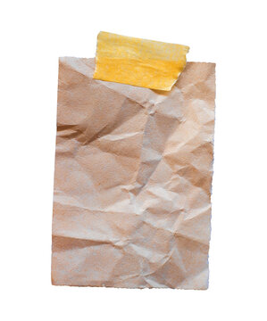 brown paper bag with yellow paper tape isolated