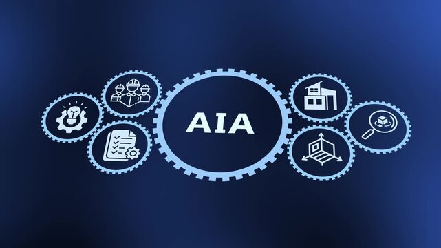 AIA artificial intelligence applications concept for smart automation, digital innovation and business workflow icons.