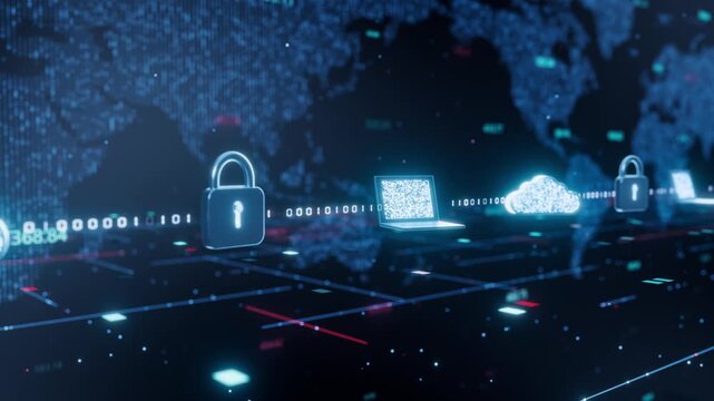 Blockchain data chain network security protection 3D rendering